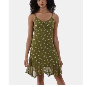 No Boundaries Olive Green Floral Dress